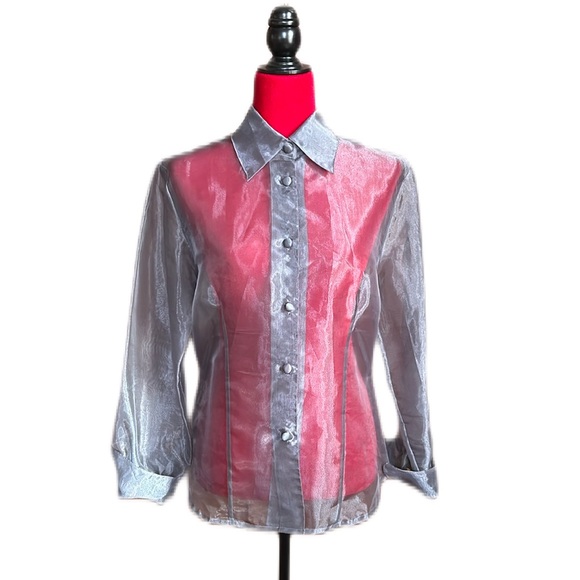 90s Gray Organza Blouse with Camisole M - Picture 1 of 11